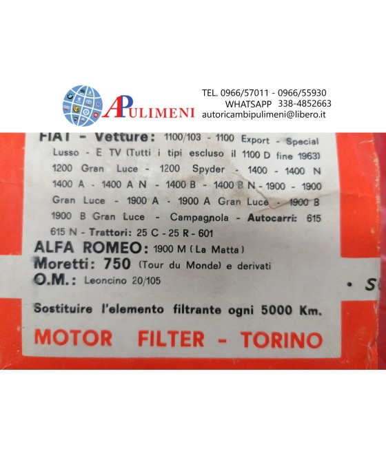 FILTRO OLIO PER FIAT 1100 103 1100 D 1200 1400 1900 615 CAMPAGNOLA AR51 55 MATTA