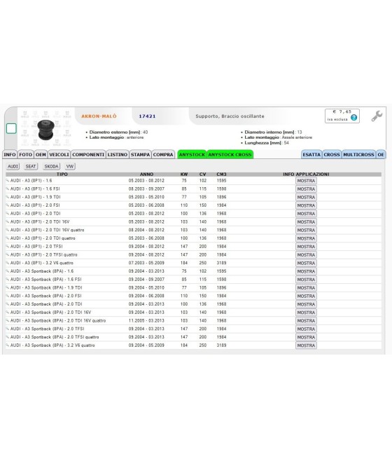 SILENTBLOCK BRACCIO OSCILLANTE ANTERIORE PER AUDI A3 ALTEA LEON TOLEDO OCTAVIA Y