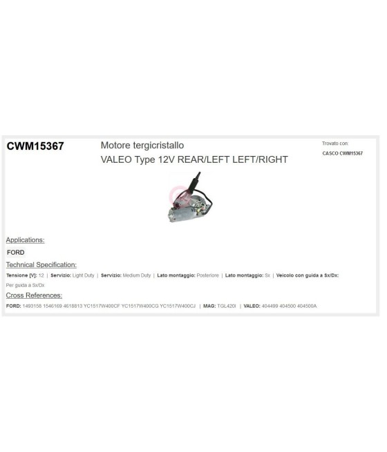 MOTORINO TERGILUNOTTO POSTERIORE PER FORD TRANSIT 00--14 VALEO