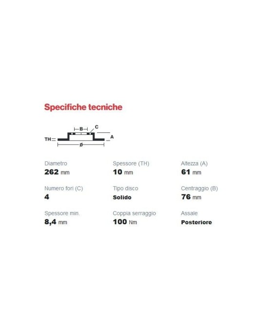 DISCO FRENO POSTERIORE PER HYUNDAI MATRIX SONICA IV KIA MAGENTIS I