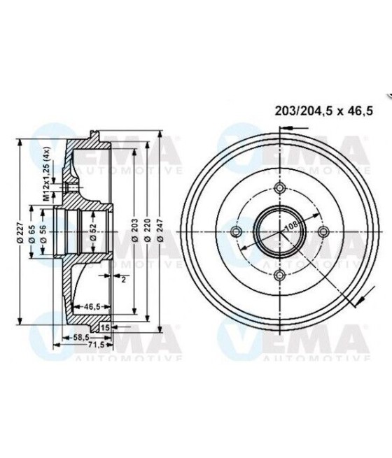 801337 TAMBURO FRENO POSTERIORE PER CITROEN SAXO PEUGEOT 106 II 206