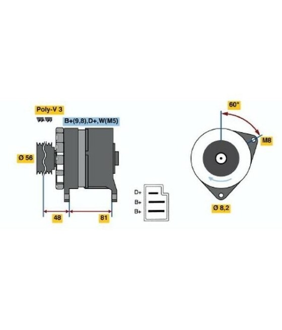 ALTERNATORE GENERATORE 14V 55A PER ESCORT SIERRA FIESTA 1.8 DS TD (REVISIONATO)