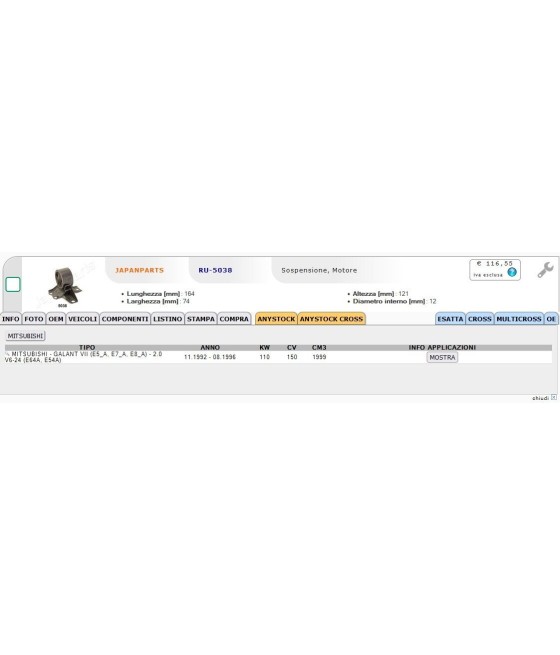 RU-5038 MB844260 SUPPORTO MOTORE PER MITSUBISHI GALANT VII 2.0 V6 24 92--96