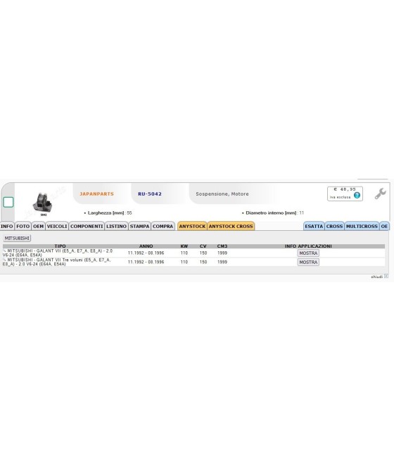 RU-5042 MB844290 SUPPORTO MOTORE PER MITSUBISHI GALANT VII 2.0 V6 24 92--96
