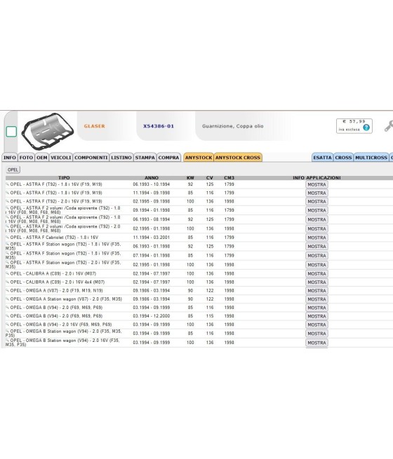 GUARNIZIONE COPPA OLIO PER OPEL ASTRA F CALIBRA A OMEGA VECTRA A B 1.8 2.0 16V