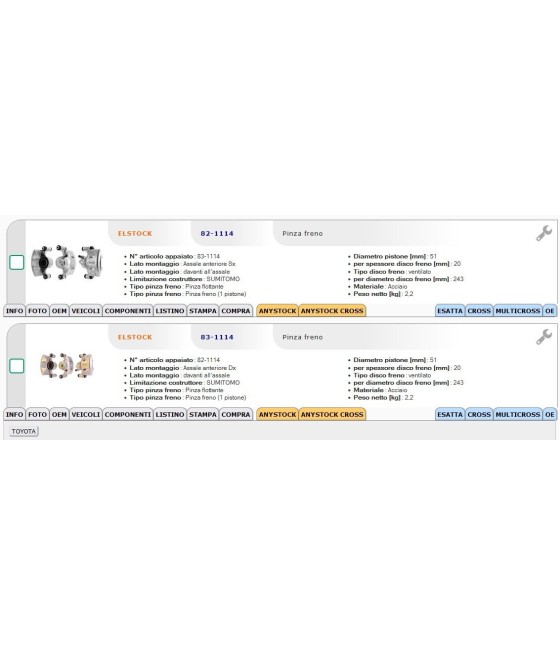 COPPIA PINZE FRENO ANTERIORE DX/SX PER TOYOTA CAMRY CARINA IV SUMITOMO