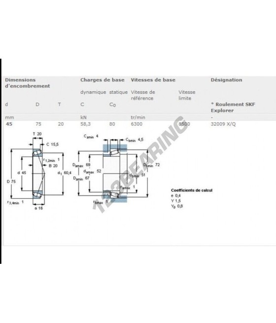 32009 CUSCINETTO CONICO 45X75X20