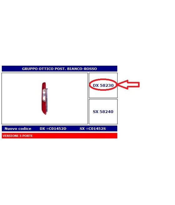 58230 FANALE POSTERIORE DX...