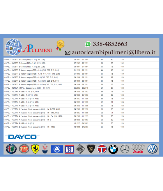KIT CINGHIA DENTATA DISTRIBUZIONE DAEWOO LANOS OPEL ASTRA CORSA