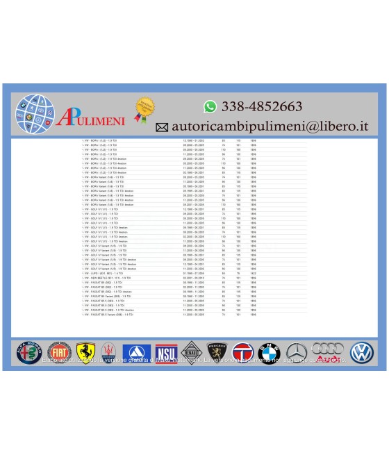 KIT CINGHIA DENTATA DISTRIBUZIONE AUDI A2 A3 A4 A6 VW GOLF IV PASSAT 1.9 TDI