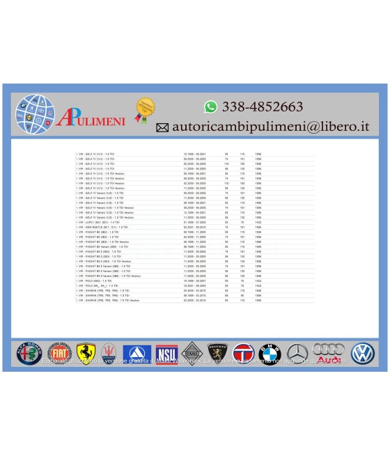 KIT CINGHIA DENTATA DISTRIBUZIONE AUDI A2 A3 A4 A6 VW GOLF IV PASSAT 1.9 TDI
