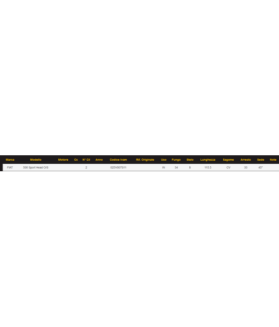 VALVOLA ASPIRAZIONE (34X8X115,5) FIAT 500 SPORT HEAD O/S