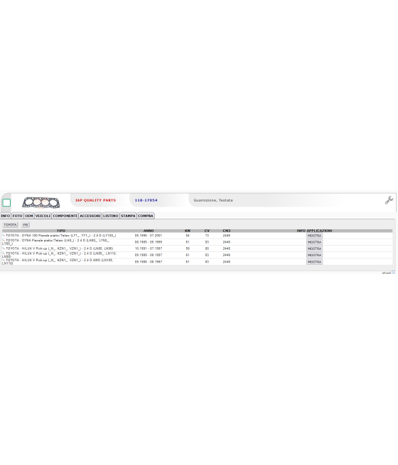 GUARNIZIONE TESTA ø 93,5 SP.1,65 3 TACCHE TOYOTA DYNA HILUX V VW TARO 2.4 D