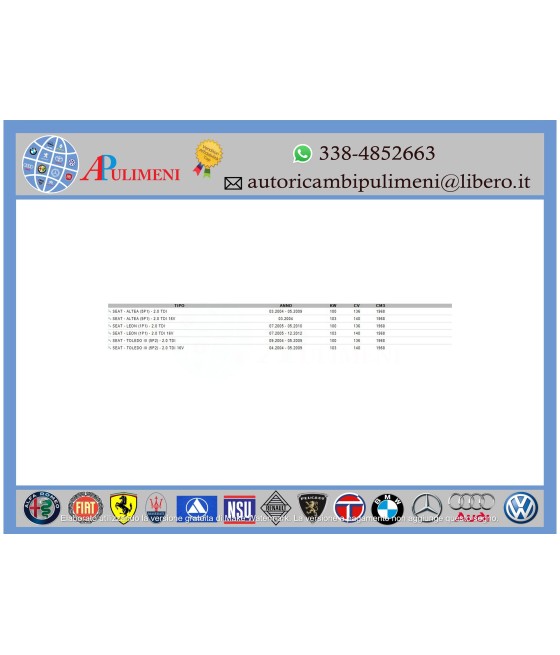 KIT CINGHIA DENTATA DISTRIBUZIONE AUDI A3 A4 A6 GOLF PASSAT OCTAVIA 2.0 TDI INA