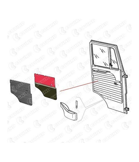 194/6 PANNELLO PORTA DX TESSUTO STRISCIE TRE COLORI FIAT/IVECO 190.48 U.T. 