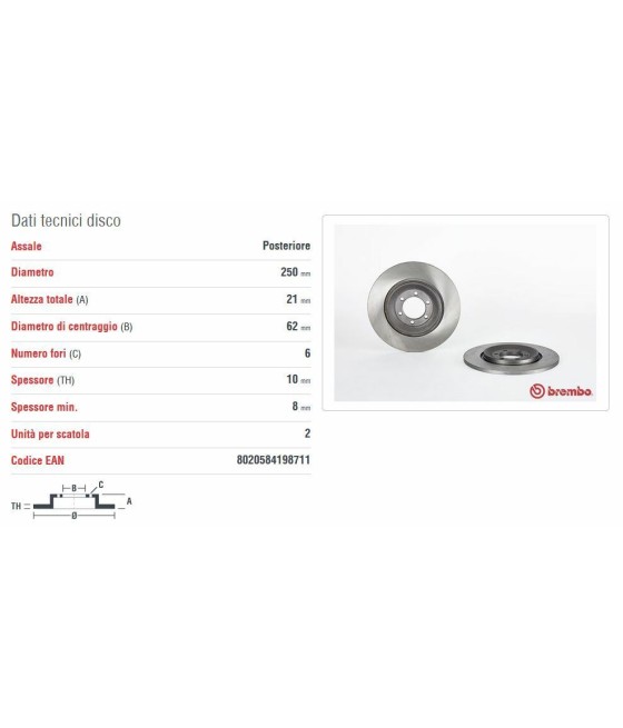 DF2809 15004 COPPIA DISCHI FRENO POSTERIORE ø250 ALFA ALFETTA 1.6 1.8 2.0 GTV 79-