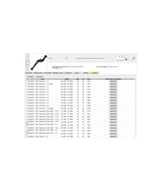 BRACCIO OSCILLANTE SOSPENSIONE ANTERIORE SX PEUGEOT 205 I II CITROEN C15-VISA