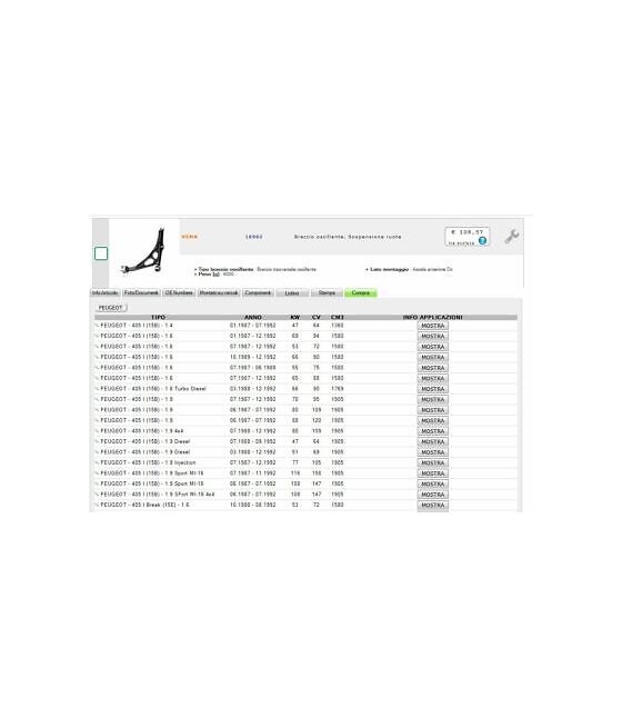 BRACCIO OSCILLANTE SOSPENSIONE ANTERIORE DX S/SERVOSTERZO PEUGEOT 405 I II - 93