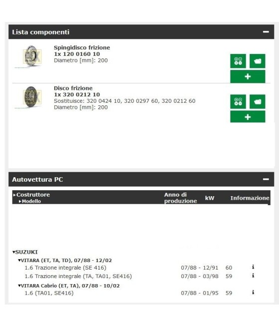 KIT FRIZIONE 2PZ PER SUZUKI VITARA 1.6 4X4 88--98- 1.6 88--95 (ø 200)