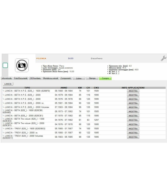 DISCO FRENO POSTERIORE LANCIA BETA 1.3/1.4/1.6/1.8/2.0-BETA HPE 1.6/2.0-TREVI