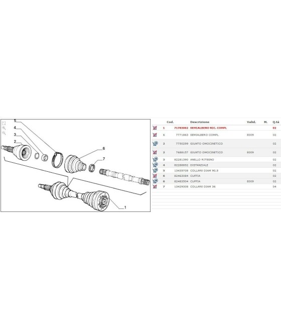 SEMIASSE DX-SX FIAT TIPO TEMPRA LANCIA DEDRA DELTA FL/93- 45cm 25 D.