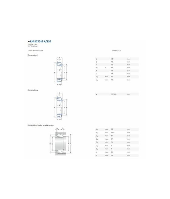 LM503349A/310/QCL7C CUSCINETTO DIFFERENZIALE FIAT DUCATO 46X75X18 SKF