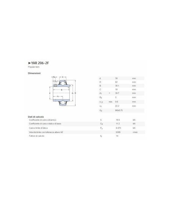 630306B YAR 206-2F CUSCINETTO PER ALLOGGIAMENTO TENUTA 30X62X38,1 SKF