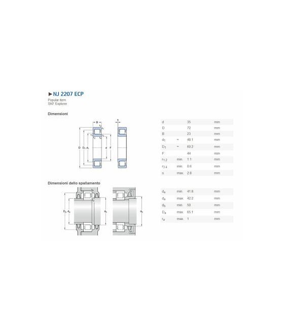 NJ2207ECP CUSCINETTO A RULLI CILINDRICI A UNA CORONA 35X72X23 SKF