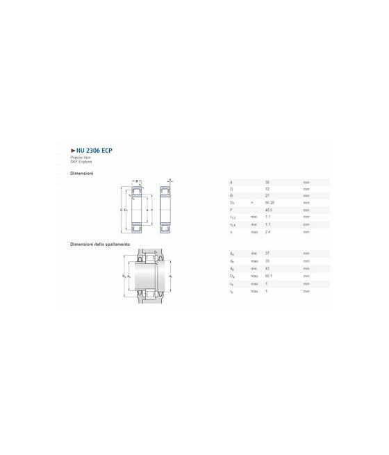 NU2306 CUSCINETTO A RULLI CILINDRICI A UNA CORONA 30X72X27 SKF
