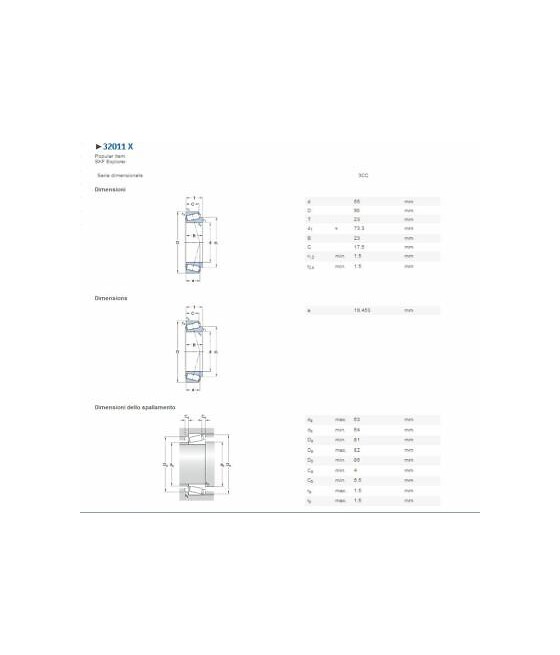 32011X/Q CUSCINETTO RUOTA ANTERIORE CAMION RENAULT 55X90X23 SKF