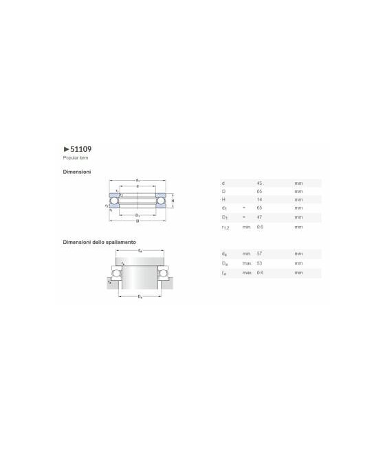 51109 CUSCINETTO ASSIALE A SFERE 45X65X14 SKF