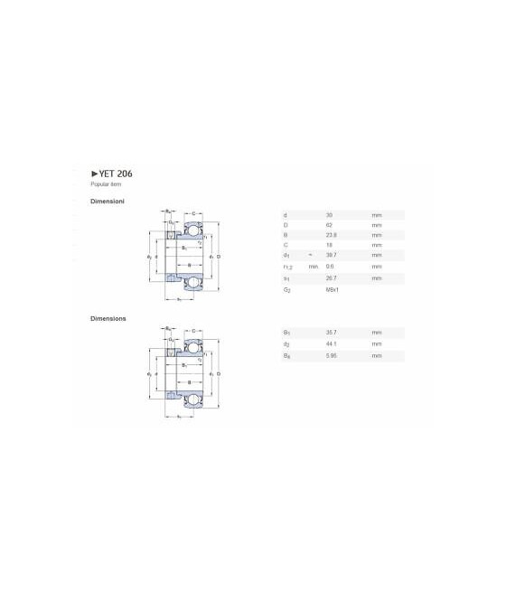 YET206 CUSCINETTO Y 30X62X23,8 SKF