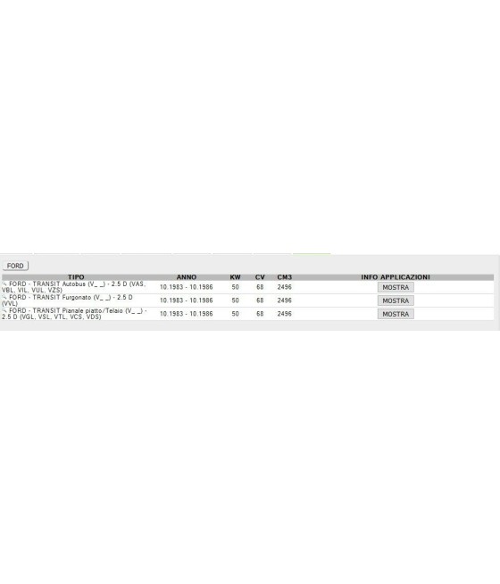 PA296 POMPA ACQUA FORD TRANSIT 2.5 DS 83--86 GGT