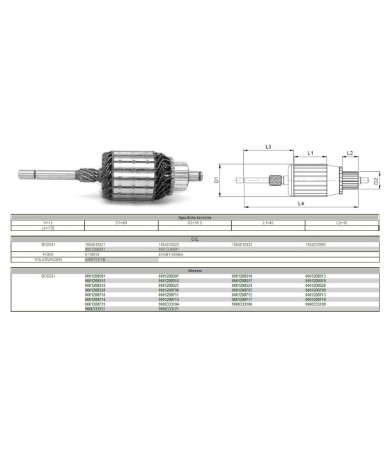 112401 1004012421 IM190 INDOTTO MOTORINO AVVIAMENTO 12V FORD VOLKSWAGEN BOSCH