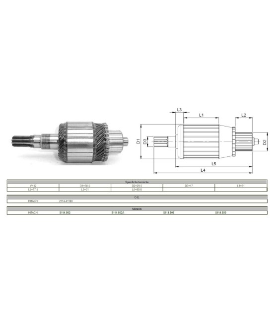  2114-41100 IM3038 MT100456 INDOTTO MOTORINO AVVIAMENTO 12V HITACHI OPEL CORSA
