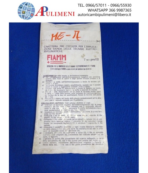 PRE/72 KIT INSIEME CAVI ACCESSORI MONTAGGIO TROMBE ELETTROPNEUMATICHE FIAMM