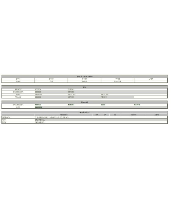 300204 PIGNONE MOTORINO AVVIAMENTO CITROEN D SUPER DS 21 DS 23 C35 FIAT 242 DS