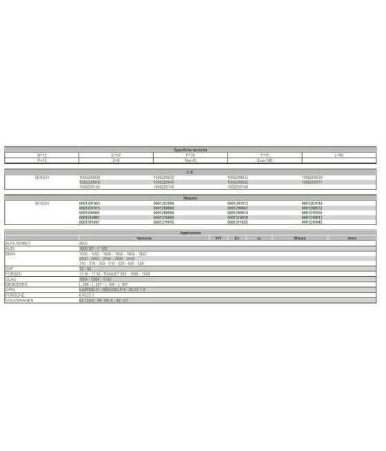 PIGNONE MOTORINO AVVIAMENTO ALFA ROMEO 2600 BMW 2002 2800 TAUNUS GLAS PORSCHE VW